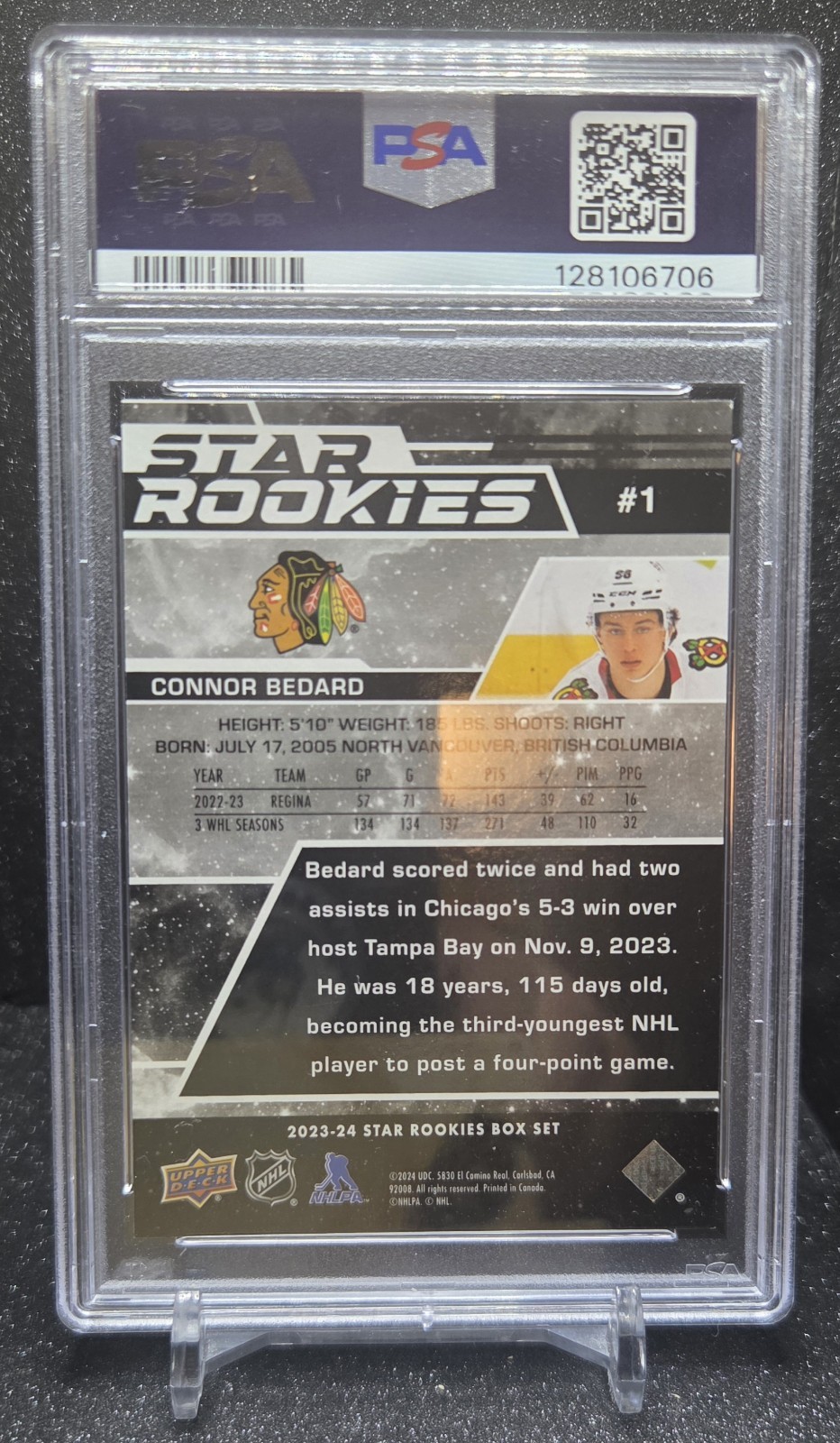 Connor Bedard 2023 Upper Deck Star Rookies Mint 9 Graded Box Set Rookie #1 view 2