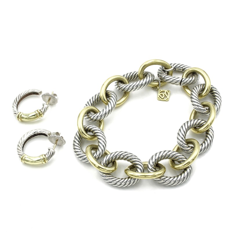 David Yurman Sterling 18K 14K Oval Link Bracelet & Earrings Lot of 2 #S5580-2