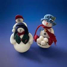 Snowman Family Two 14” Tall Primitives 2 Separate Pieces, One With Smaller , NWT