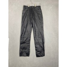 Vintage Black Leather High Waisted Straight Leg Pants Womens Size 6