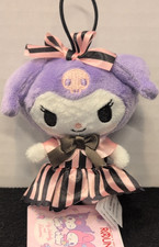 3in Sanrio Kuromi Plush Stuffed Round1 Pink Purple Striped Dress Black White