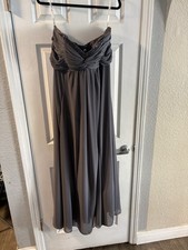 David's Bridal Pewter grey strapless chiffon Dress Sequin Bead Embellishments 14