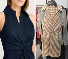 Women Cinq A Sept Collared Pleated A-line Tank Mini Dress