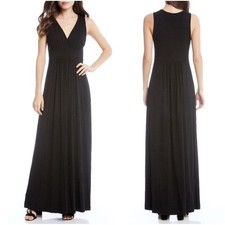 Karen Kane Black Sleeveless V-Neck Pleated Pullover Soft Slouchy Maxi Dress L