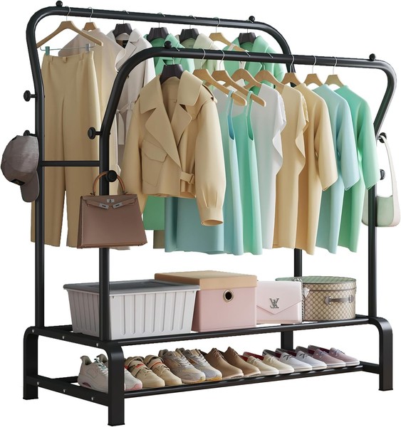 KleiderstäNder, Freistehender Doppelruten KleiderbüGel FüR Schlafzimmer-image