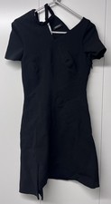 Versace Mini Dress Black Asymmetric Cutout Neckline Architectural Panels Size 4