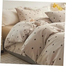 Queen Size Duvet Cover Set - Brown Gingham Duvet Queen 90" 90" Checkered Heart