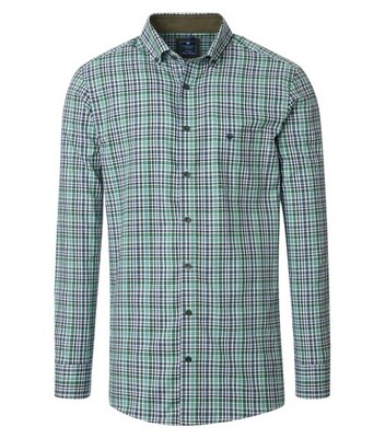 REDMOND Herren Freizeithemd Langarm Button-Down Modern Twill Grün Karo