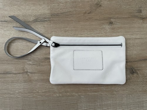 Laurent Effel Italia Cuero Blanco Suave Bolso sin asas Cartera Cremallera Bolso Muñequera St Barth - Imagen 1 de 11