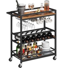 MAHANCRIS Carrello da Bar, 3 Livelli 63 x 28 x 80,5 cm (L x P x A), Marrone Rustico, Nero 