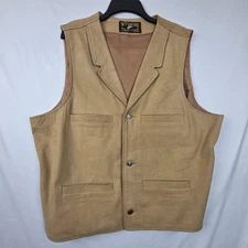 Wyoming Traders VTG Tan Leather Vest XL Western Cowboy Rancher Button  *Flaws