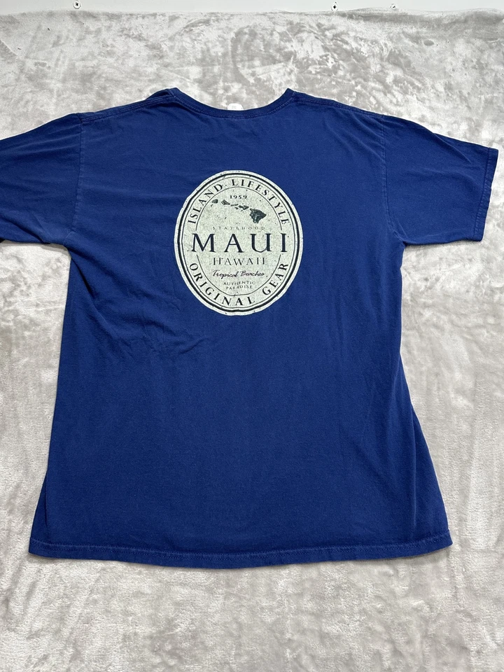 Maui T-Shirt Fruit Of The Loom Men's Size Large Blue Short Sleeve Island Life - Image 4 of 4