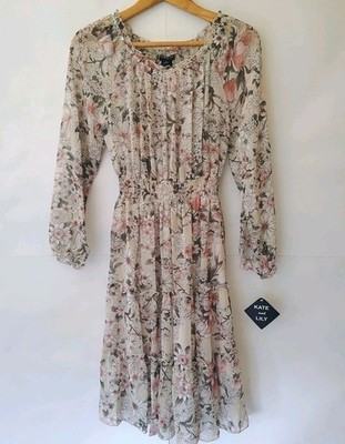 Kate and Lily Sheer Floral Tiered Maxi Dress Sz 6 Ruffle Feminine Cottage Boho 
