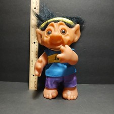 Vintage 1977 Thomas Dam 9" Troll Moveable Arm Black Hair Felt Norfin Denmark 604
