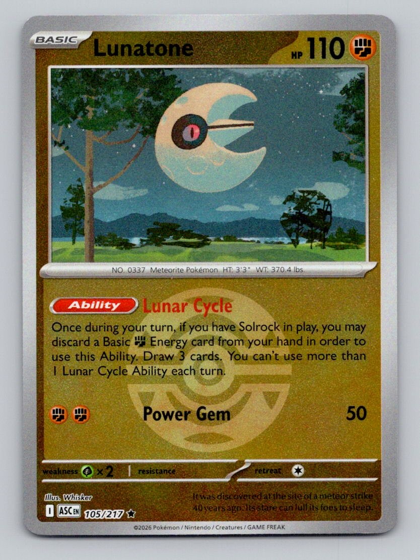 Lunatone (Dusk Ball) 105/217 Rare Ascended Heroes Pokemon Reverse Holo Near Mint