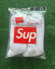 SALE 2026 Supreme x Hanes Crew Socks White 4 Pack Size 6-12 Cotton New