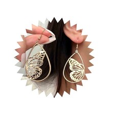 Boho Butterfly Hoop Dangle Earrings Vintage Hollow Butterfly Earrings Gold Oval