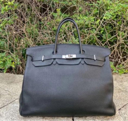 Hermes Birkin 40 black silver metal fittings used men's bag