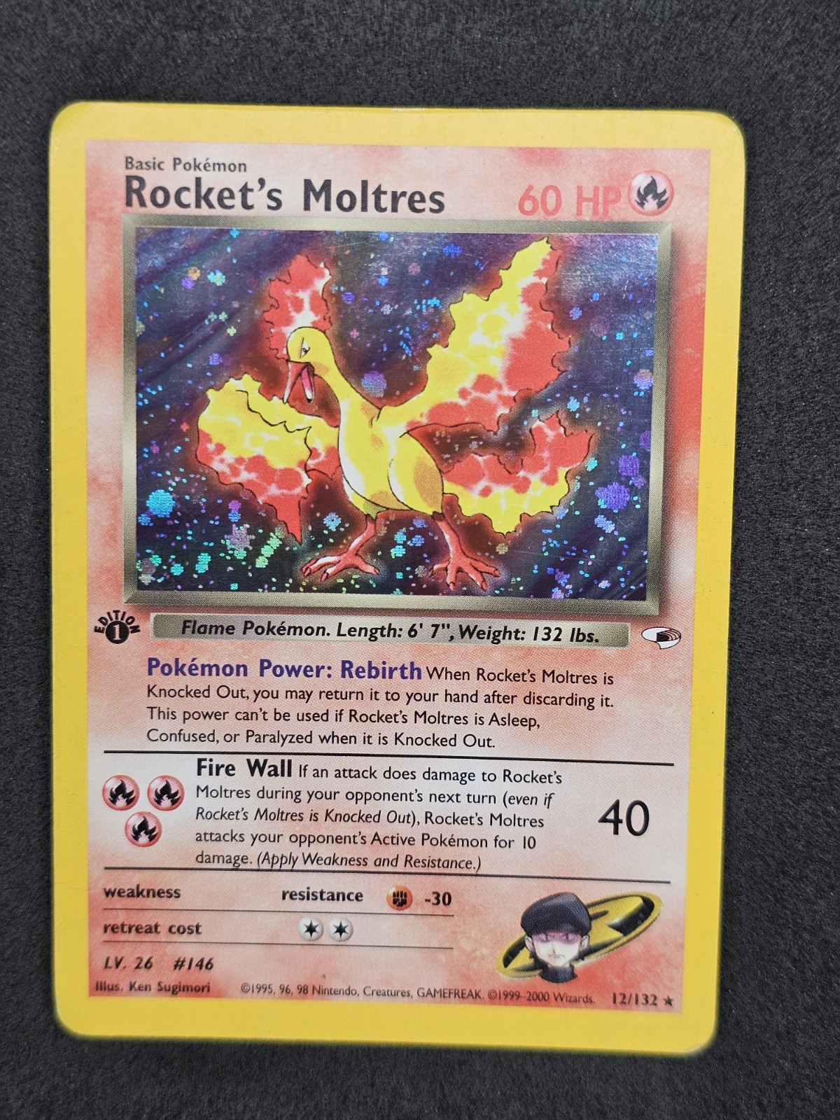 Rocket's Moltres 12/132 - 1st Edition Holo Gym Heroes Pokemon 2000 WOTC