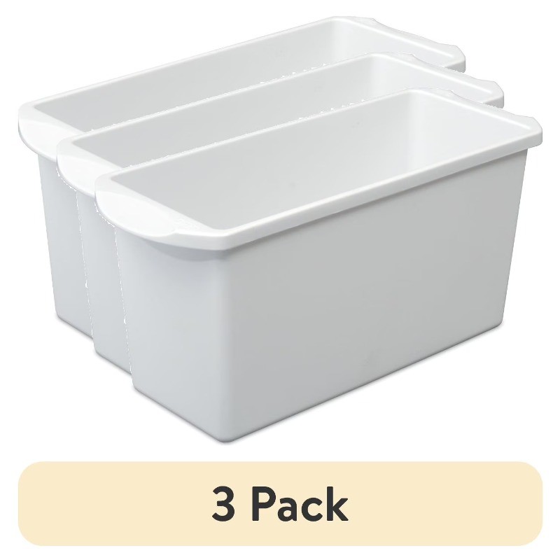 (3 pack) Sterilite Ice Cube Bin, Narrow Design, Space-efficient, BPA-Free, White