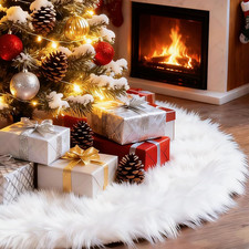 Christmas Tree Skirt 60 Inch White - Fluffy Faux Fur Christmas Tree Mat  Decora