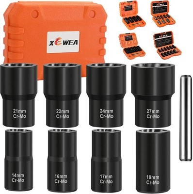 9PCS Lug Nut Extractor Set, 1/2'' Drive Impact Bolt Nut Remover Socket Tool