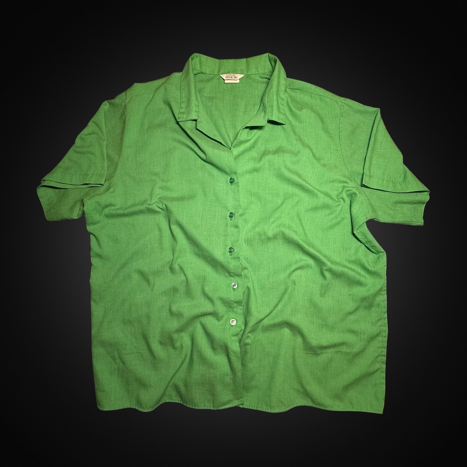 Classic Fashions Button Down Shirt Short Sleeve Green Boxy Vintage Made USA 2XL