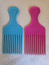 2 Goody Hair Lift Pick Comb PINK BLUE Plastic Crocodile Textured Vintage 80s