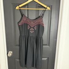 Earthbound Trading Co. Size Medium Black Embroidered Spaghetti Strap Dress