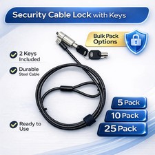 Tryten Laptop Cable Lock Keyed Security Cable w/ 2 Keys 5 Pack 10 Pack 25 Pack