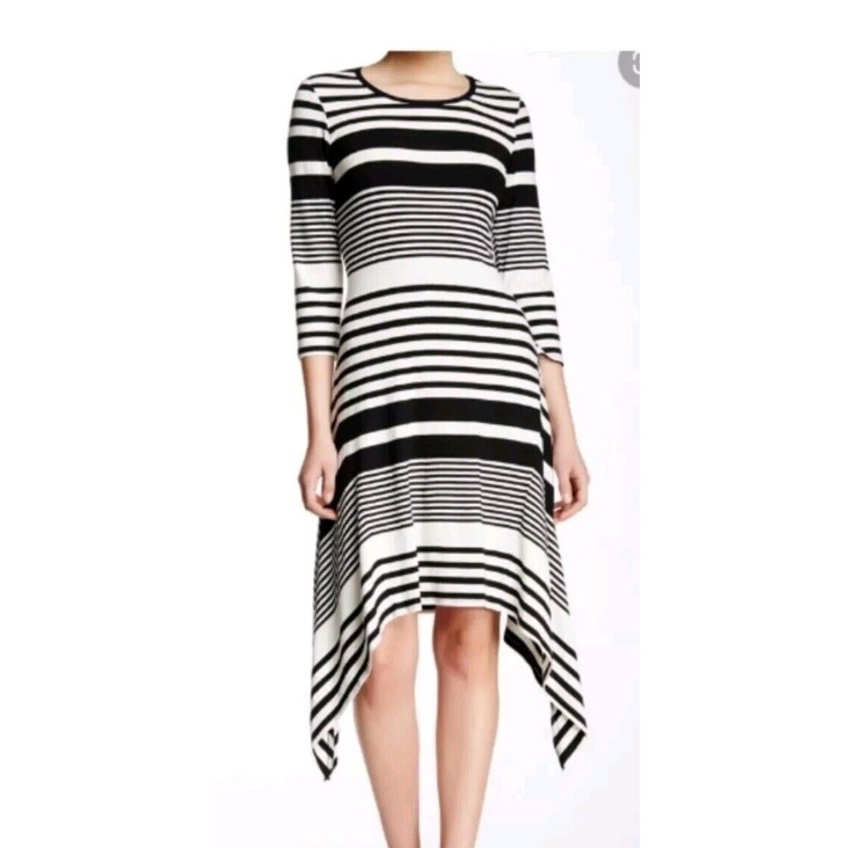 Trina Turk Black White Stretch Asymmetrical Hem 3/4 Sleeve Bodycon Dress Sz  P 0 | eBay