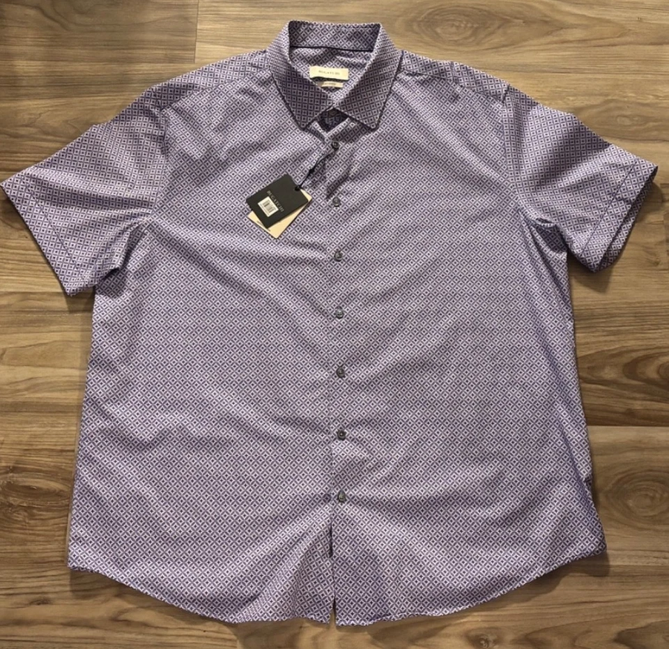 New Bugatchi OoohCotton Tech Stretch Button Up Shirt Men 3XL Geometric Lavender - Image 2 of 4