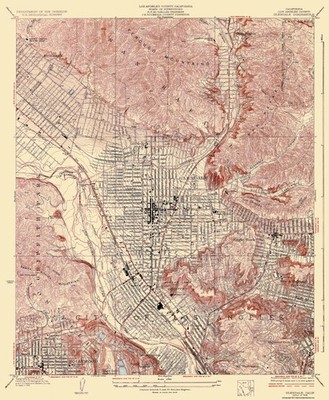 Topographical Map - Glendale California Quad - USGS 1928 - Vintage Wall Art