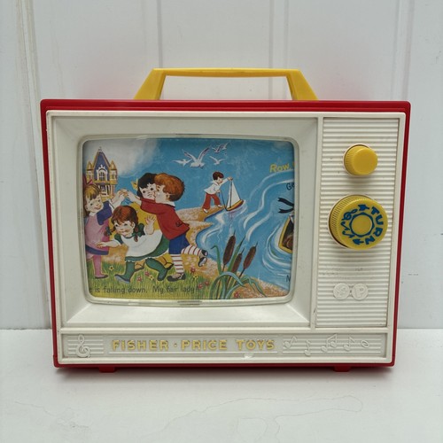 Vintage 60er Jahre Fisher Price Toys Riesenbildschirm Spieluhr TV in funktionstüchtigem Zustand