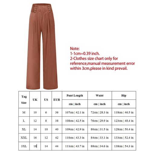 Women Wide Leg Ladies Bottoms Cotton Linen Trousers Long Pants Elasticated Waist - Picture 2 of 23