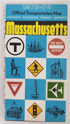 Massachusetts 1973-1974 Fold Out Map Travel Highway Railroads Airports