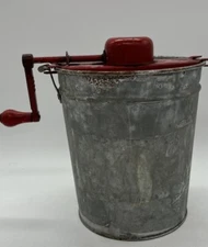 Vintage Red Handle Hand Crank Galvanized Ice Cream Churn Maker No Label Rare