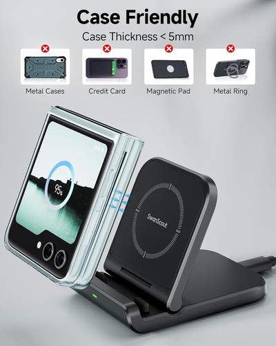 Wireless Charger for Samsung Galaxy Z Flip 6/5/4/3, Foldable Phone Charger Stand - Picture 5 of 8