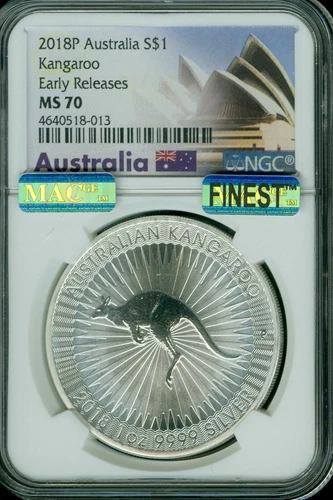 2018 P AUSTRALIA KANGAROO 1-OZ $1 NGC MS70 E.R. MAC FINEST MAC SPOTLESS *