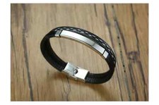 Lederarmband Armband Herrenarmband Gravur Surfer Biker Leder schwarz 19,5 21cm