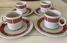 Miniature Tea Cups and Saucers Set Of 4 Made in China EUC 2” Reddish & Tan