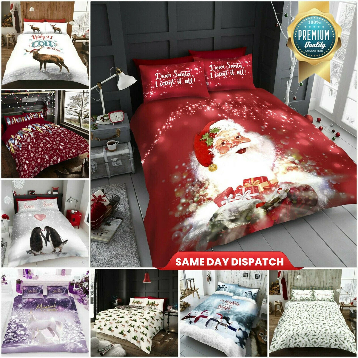 Christmas Bedding Set Santa Claus Theme Quilt and Pillowcase