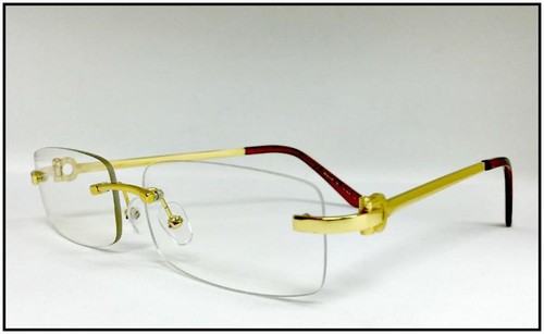 Men Classy Sophisticated Elegant Clear Lens EYE GLASSES Gold Metal Rimless Frame - Picture 3 of 7