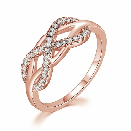 Romantic Infinity Ring Crystal Bling Wedding Band Proposal Rings Women's Jewelry - Picture 15 of 18