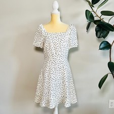 NWT Ann Taylor LOFT Linen Blend Dress White Dalmation Dot Tie Back Sz 2