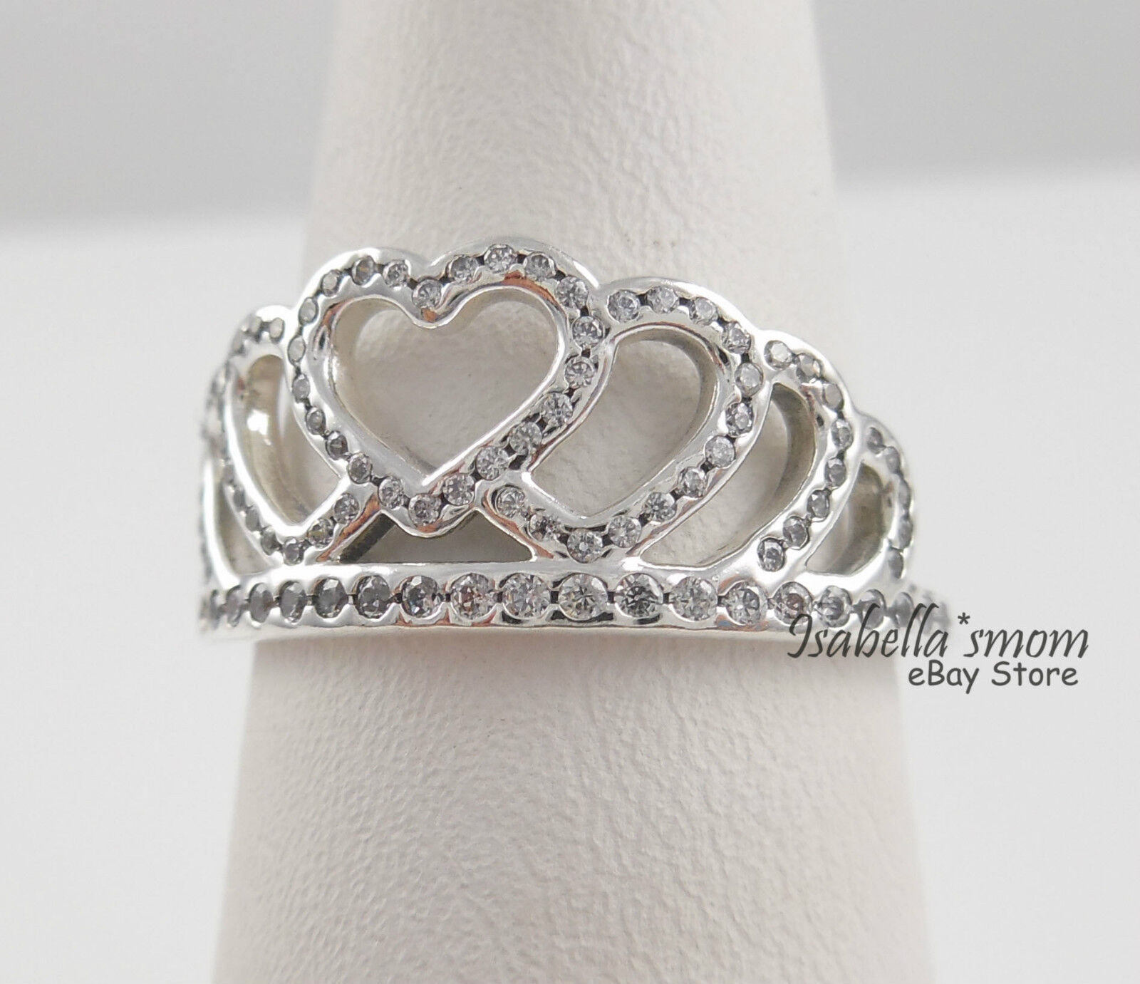 HEARTS TIARA Authentic PANDORA Silver CROWN Ring 7.5/56 190958CZ NEW w POUCH