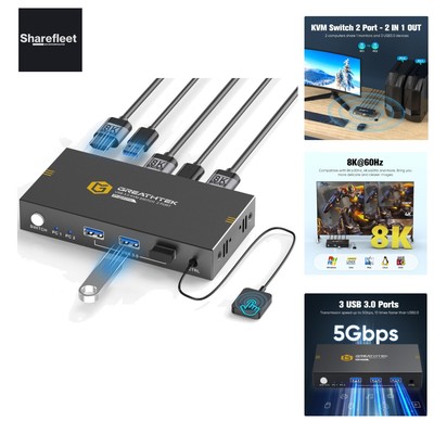 8K@60Hz HDMI KVM Switch 2 PC 1 Monitore, USB 3.0 KVM Switches für 2 Computer ...