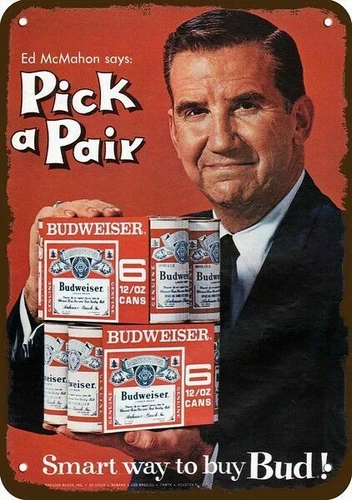 1966 Ed McMahon & BUDWEISER BEER Vintage-Look DECORATIVE REPLICA METAL SIGN