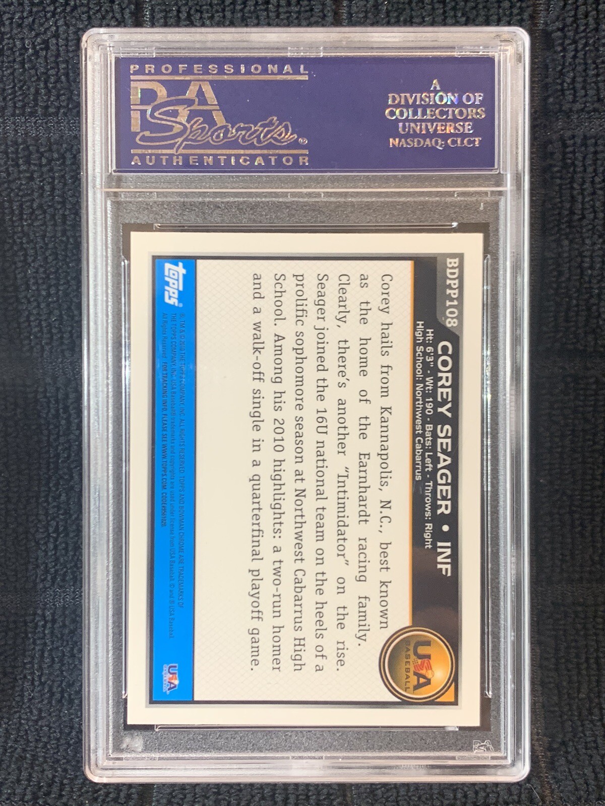 2010 BOWMAN CHROME #BDP&P108 COREY SEAGER PSA GEM MINT 10 view 6