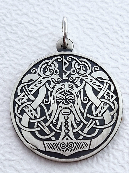 Thor Amulett 925 Sterling Silber 27 Mm Ø Talisman Schmuck AnhäNger Kraft-image